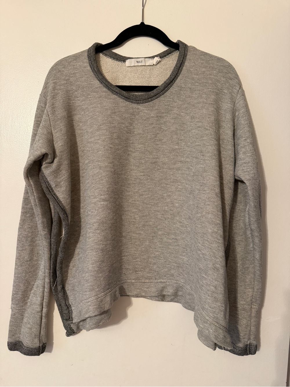 Wilt Cotton Rayon Shimmer super comfy sweatshirt women M Gray open on side